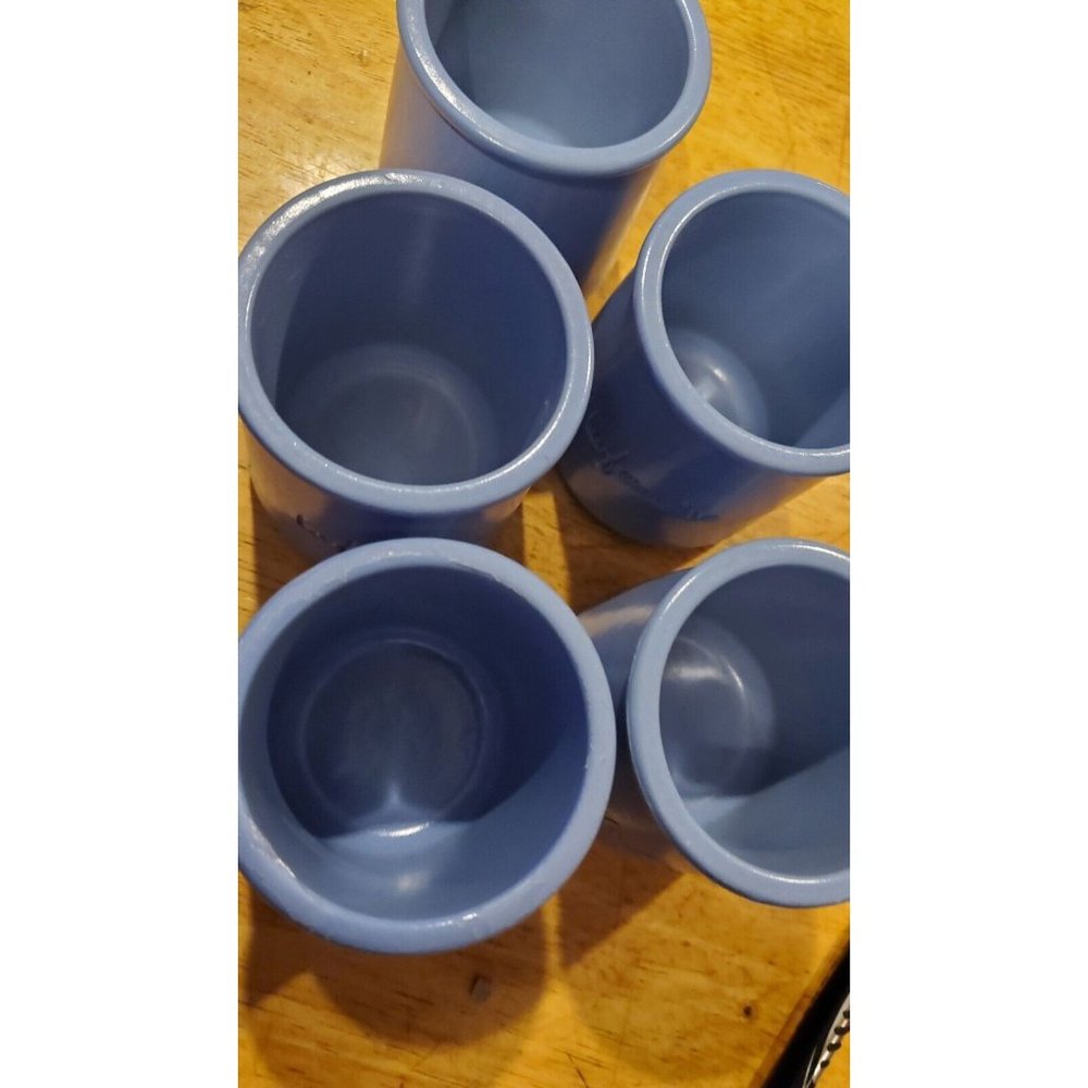 La Fermiere Terra Cotta Pots Periwinkle  Blue Yogurt  Crocks Set of 5